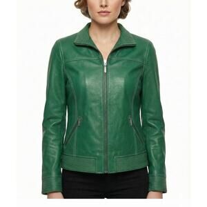 Bradley Bayou Genuine Leather Jacket Green  Zip Moto Style XS NWT